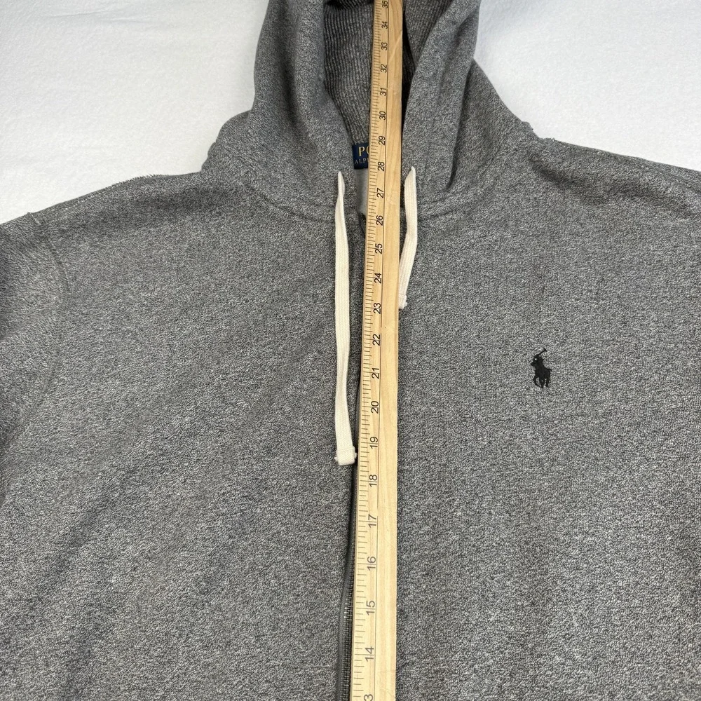Polo Ralph Lauren Hoodie Mens 2XL Gray Full‎ Zip Fleece Logo Sweatshirt